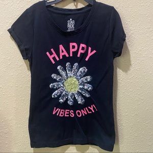 Happy Vibes Girls Black Shirt